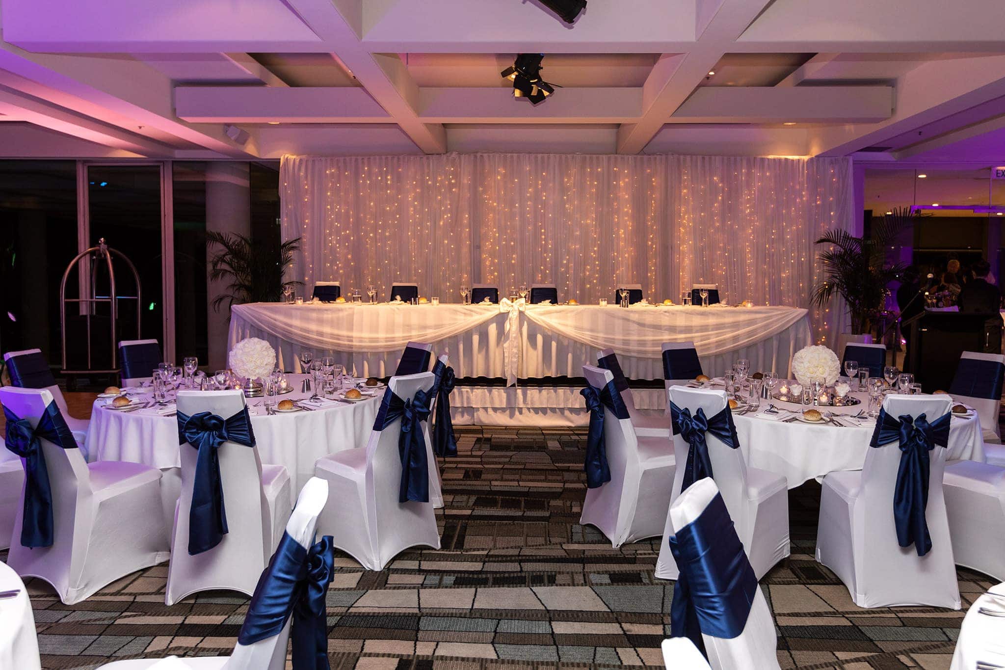 Formal wedding reception setup at the Sheraton Marina Mirage Gold Coast