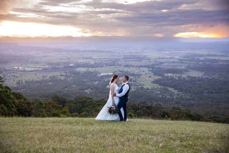 Wedding bridal couple at Hang gliders Lookout Tamborine Mountain by Bec Pattinson Photography.