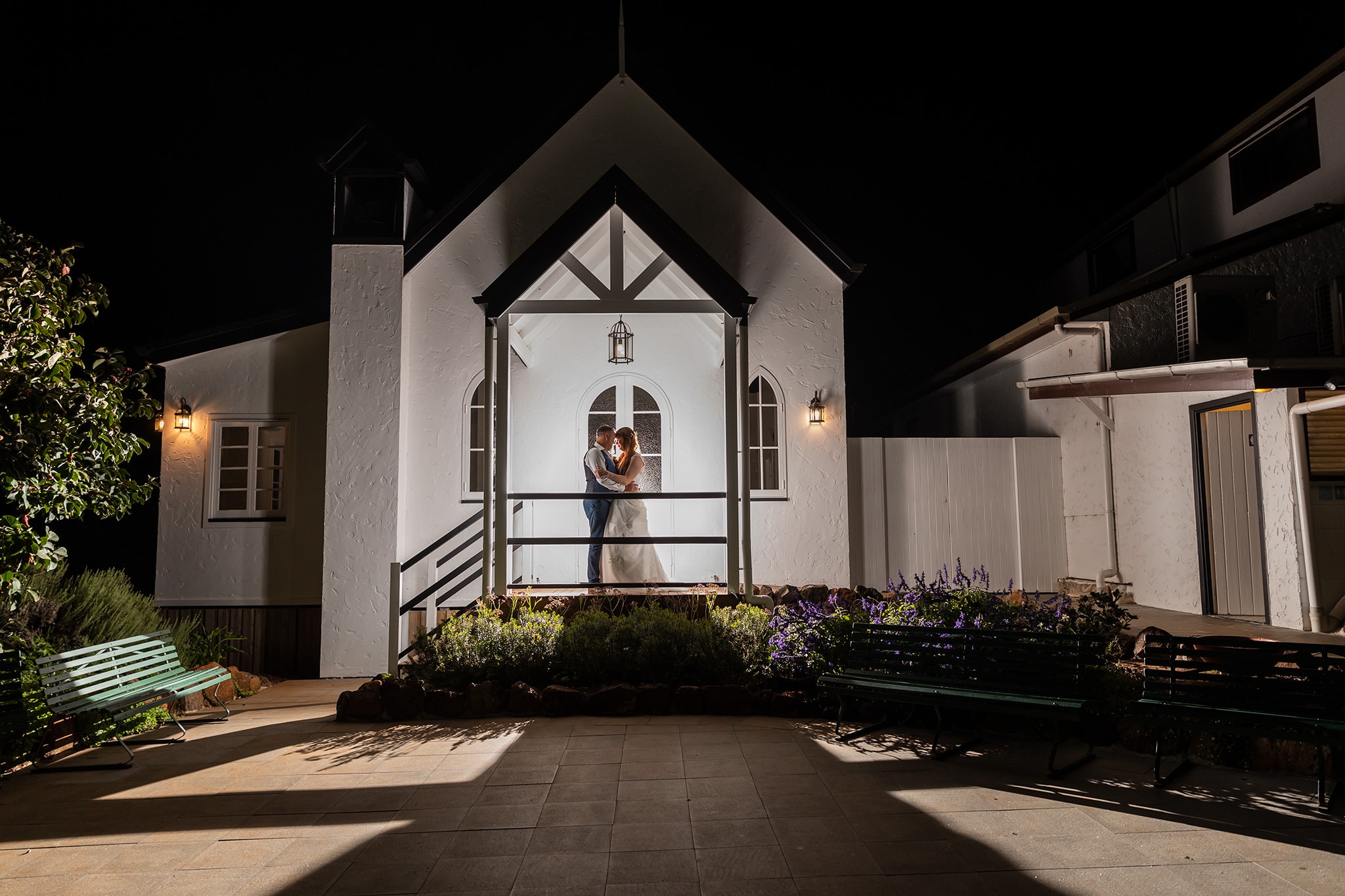 Night Photography wedding image at St Bernard's Hotel Chapel by Bec Pattinson Photography.