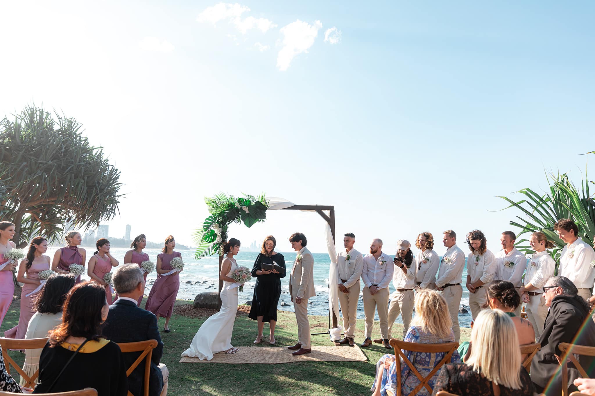 Wedding ceremony at Burleigh Heads on the Gold Coast, by Mooi photography.